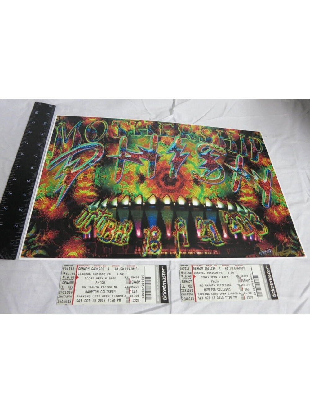 PHISH Mothership Oct 18-20 2013 signed poster w/concert stubs